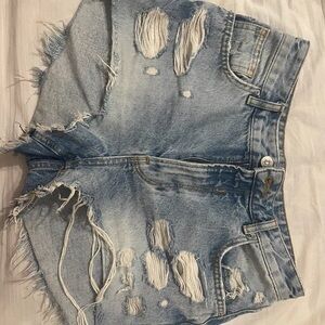 Stylish Light Blue Distressed Jean Shorts